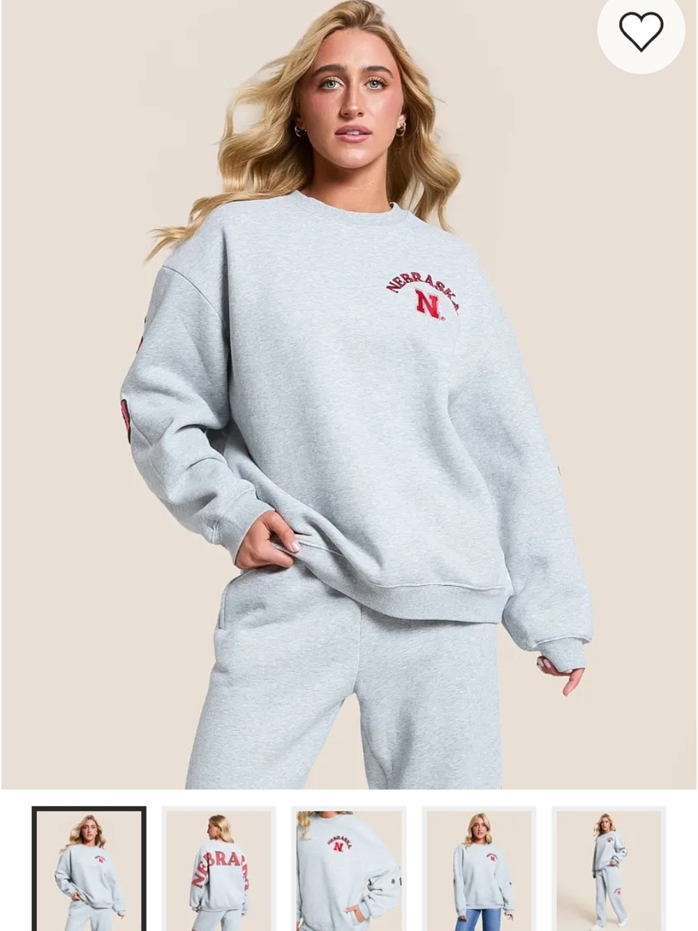 Nebraska Embroidered Light Gray Crewneck Sweatshirt